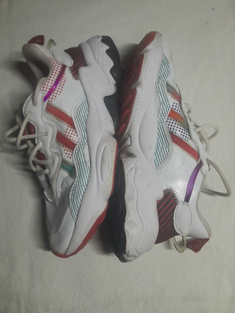 adidas White Leather Kids Sneakers with Rainbow Accents